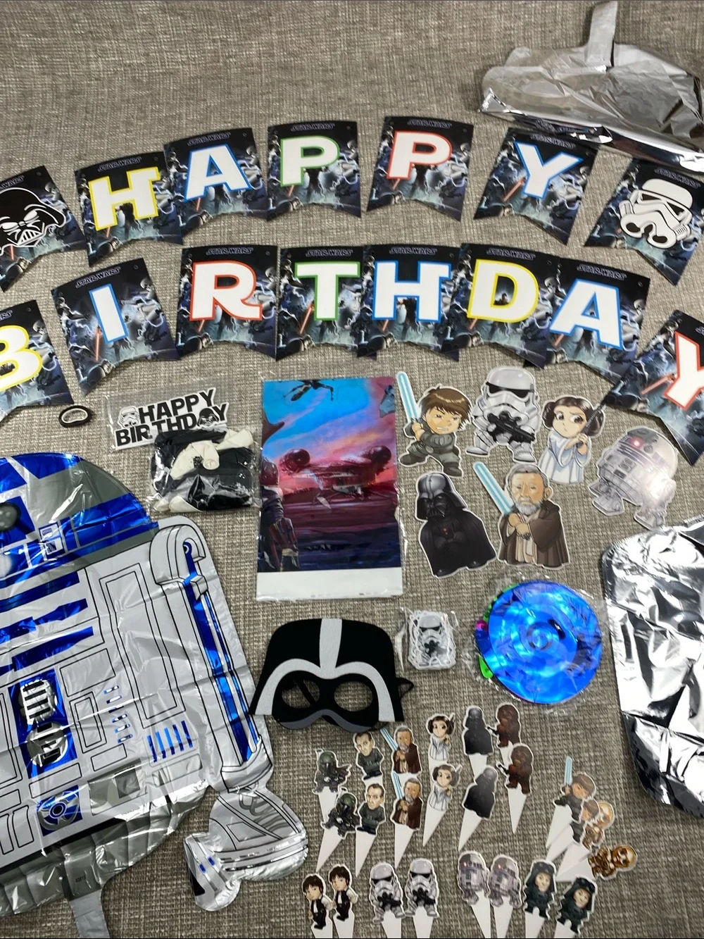 Star Wars Blue & Multi-Color Birthday Banner and Character Cutouts party supp.